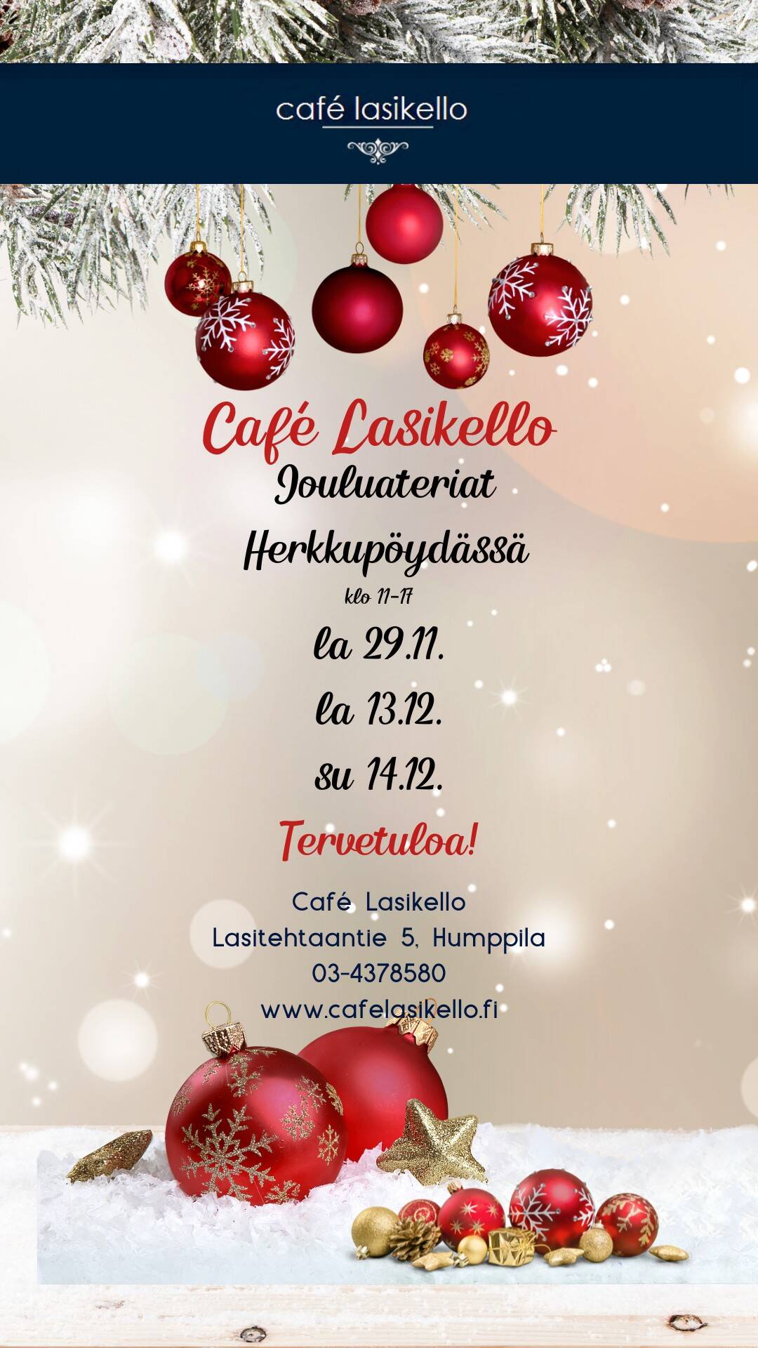 Itse paistetut joulukinkut ja laatikot, rosollit ja sillit - kyllä maistuu. Pöytävarausta ei tarvita, meille mahtuu kyllä!